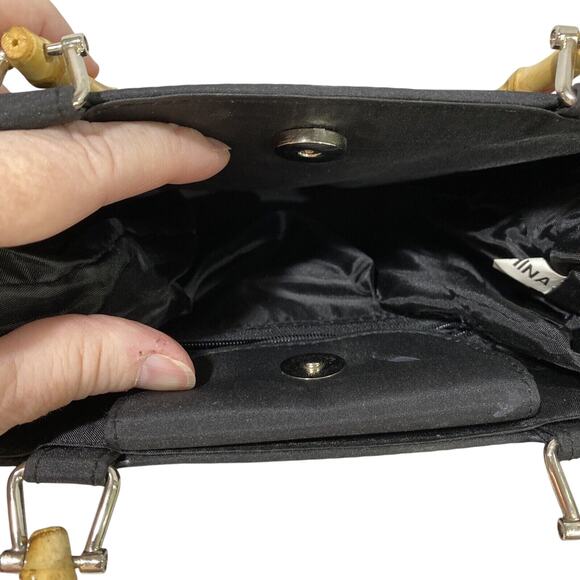 Vintage Pink Flamingo Evening Bag Purse Bamboo Double Top Handles Satin Novelty - Picture 7 of 8